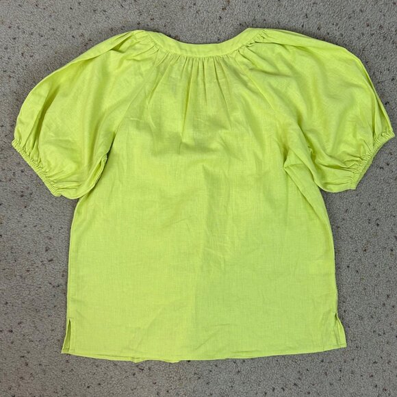 NEW Loft Neon Green Linen Blend Popover Top Puff Sleeve Size XS Women's - Picture 2 of 3